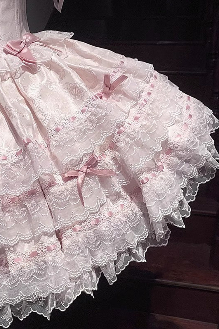 Pink Sleeveless Ruffled Bow Lace-Up Sweet Elegant JSK - Flora Isle Butterfly