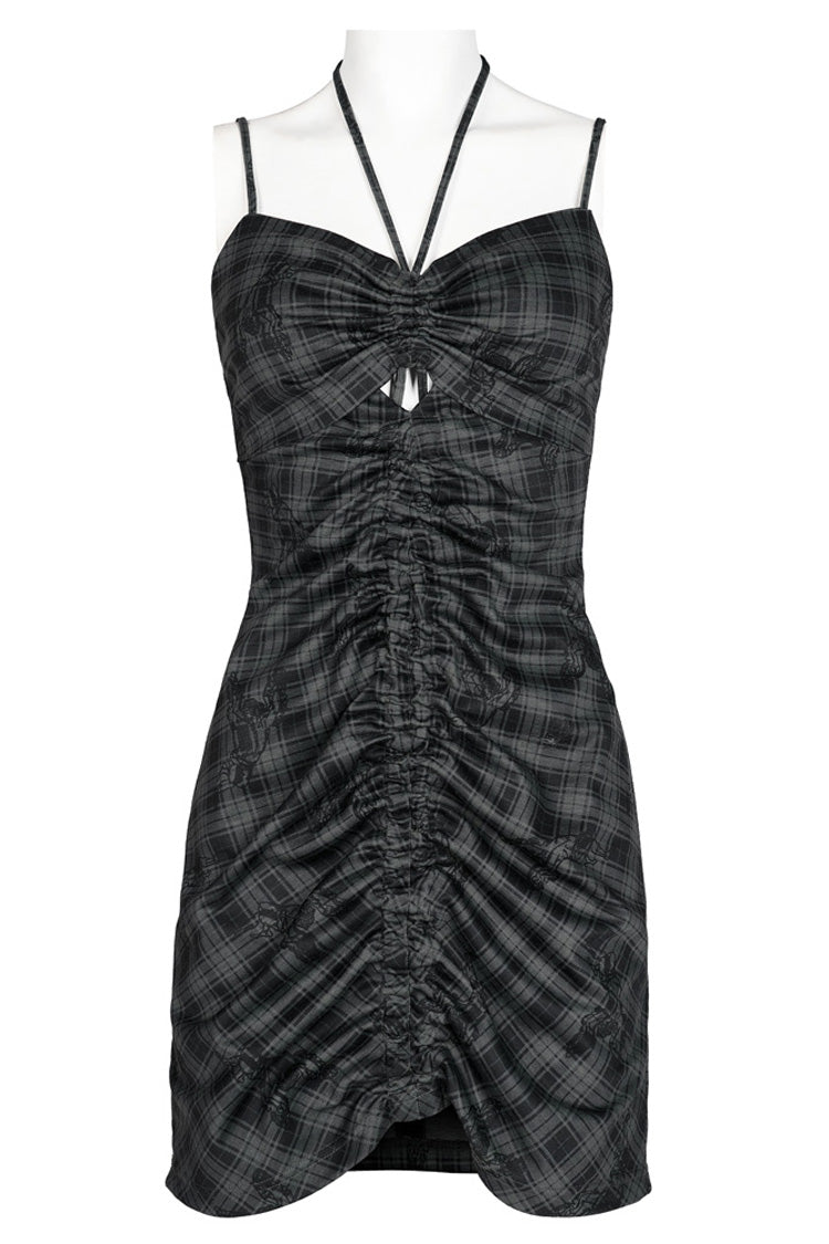 Grey Knit Hollow Drawstring Bodycon Halter Punk Dress