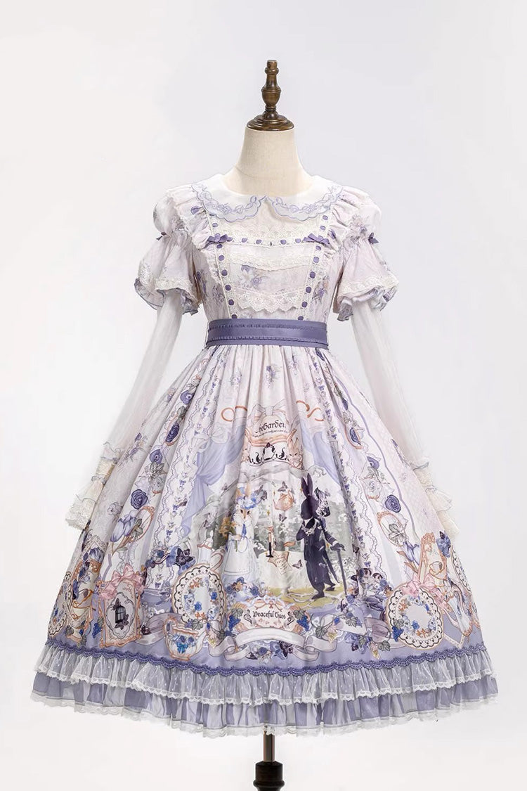 Violet Tea Party Collar Ruffled Chiffon Lace Gown