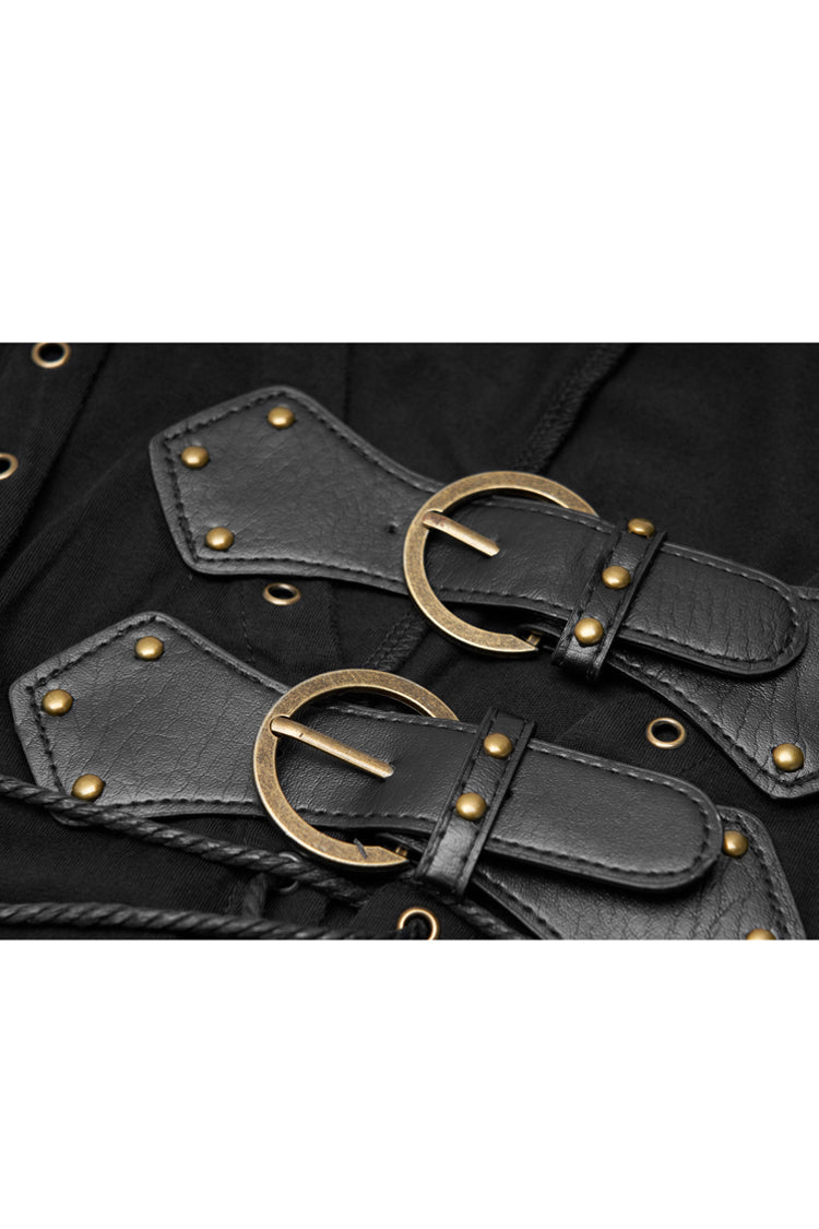 Leather Hasp Metal Ring Punk Vest with Cross Lacing