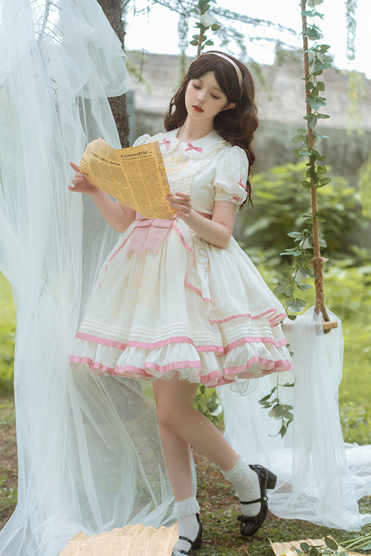 Blush & White Short-Sleeve Multi-Layer Ruffled Bow Sweet Lolita Dress