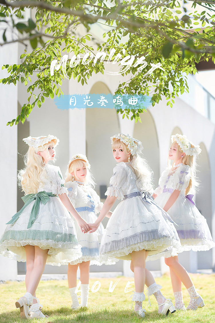 Sweet Lolita Dress with Ruffled Bow and Lace - Moonlight Sonata, 4 Shades