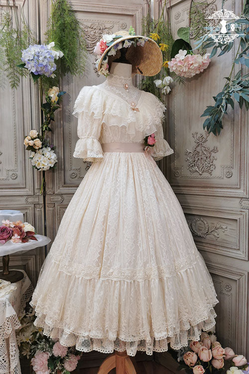 Rose Print Lolita OP Dress with Multi-Layer Ruffles, Sweet Style