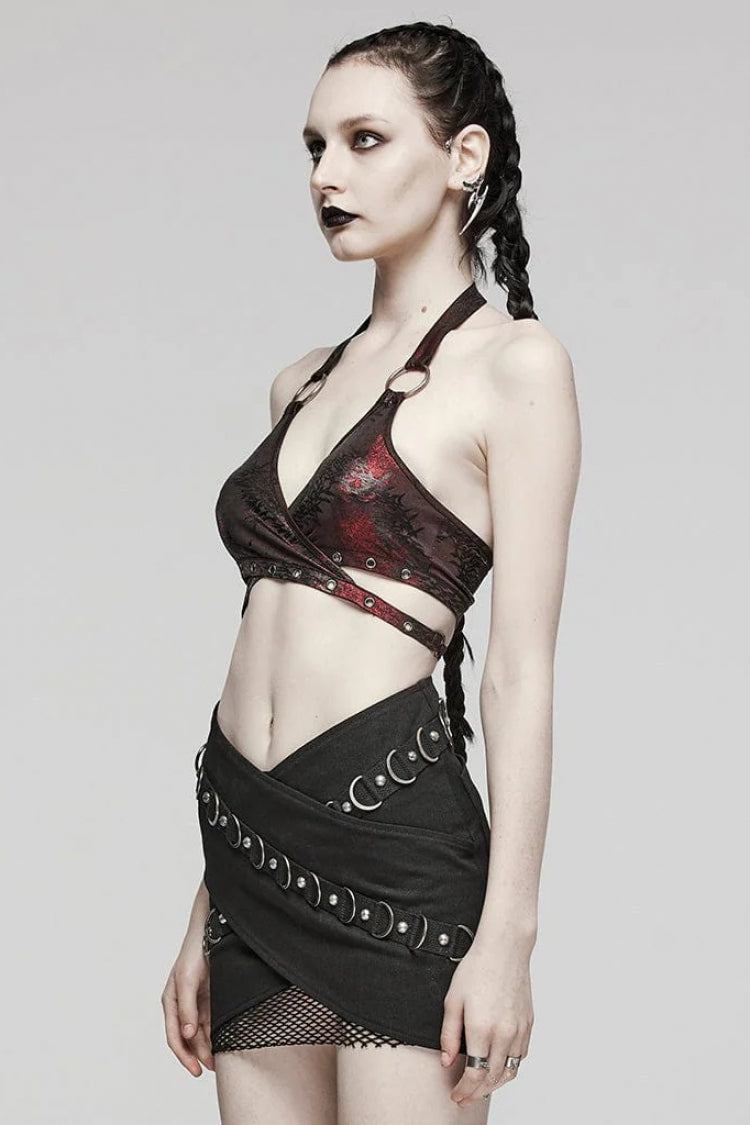 Women's Steampunk Halter Corset with Ring Accents and Lace-Up Front in 2 Colors