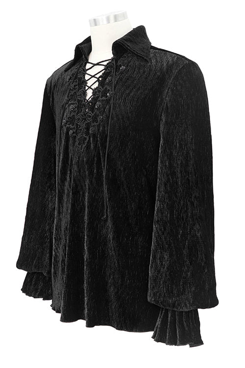 Ink Velvet Puff-Sleeve Gothic Blouse for Men
