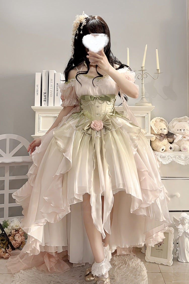 Irregular Bowknot JSK Dress in Pink and Green