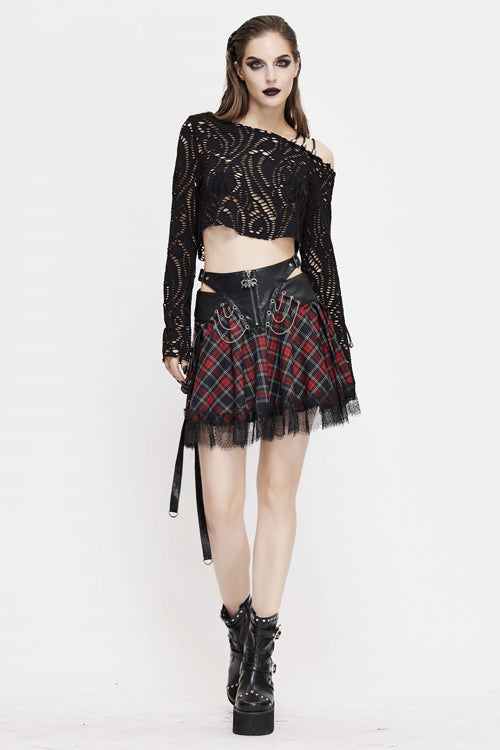 Scottish Tartan Lace-Up Punk Skirt with Bag