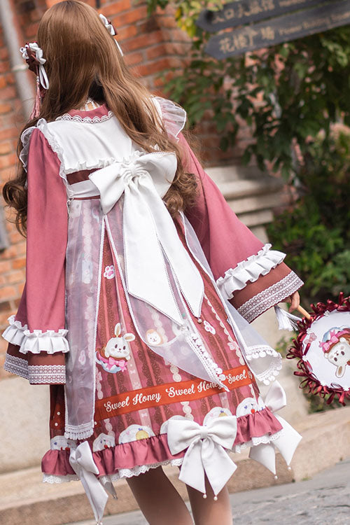 Chinese-Style Cat Print Lolita OP Dress with Trumpet Sleeves