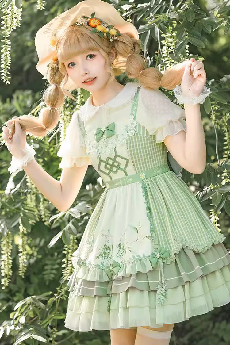Emerald Country-Style Ruffle Bow Sweet Lolita JSK with Apron