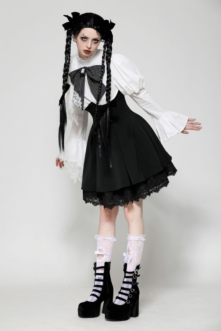 Black/White Asymmetric Puff Sleeve Gothic Mini Dress