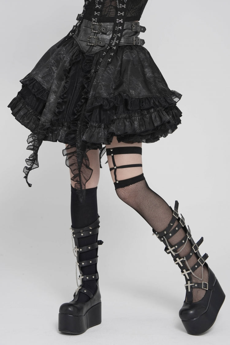 Gothic Skirt with Buckles, Pleats, and Eyelets, Black