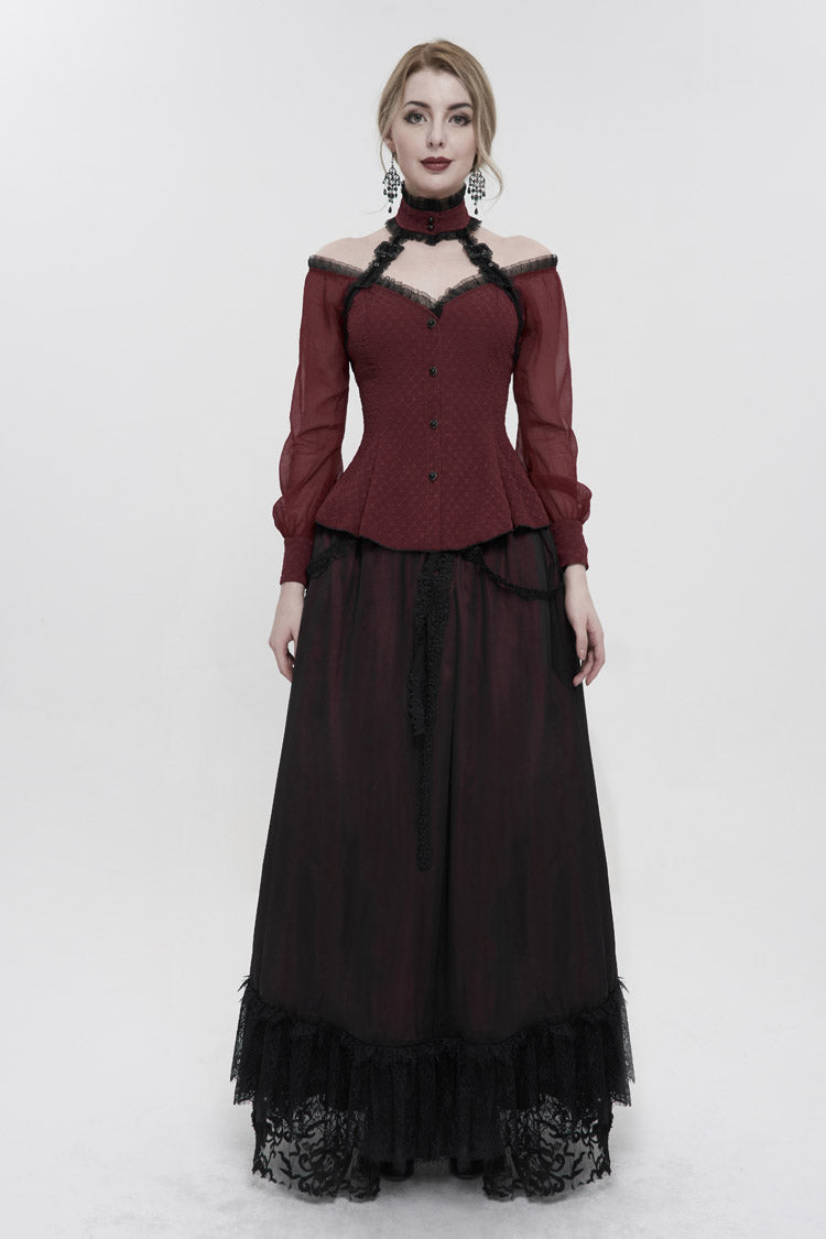 Scarlet Lace Trim Panel Adjustable Back Gothic Shirt