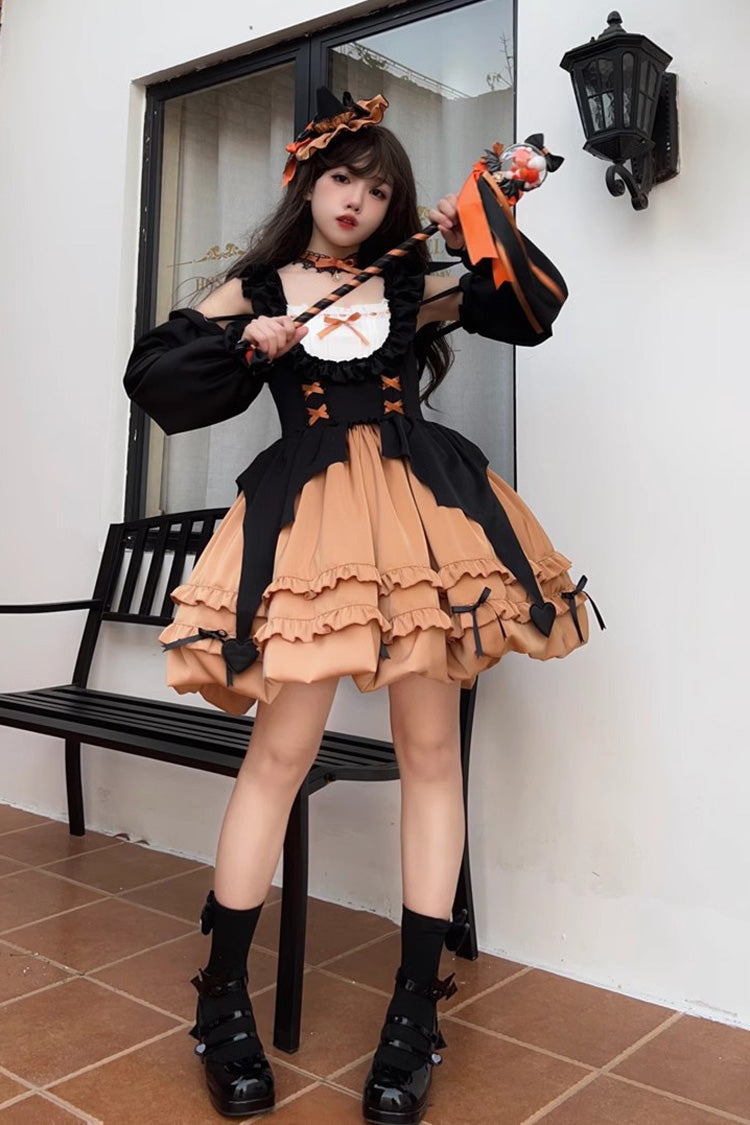 Orange Halloween Starry Witch Layered Ruffle Sweet Jsk Dress