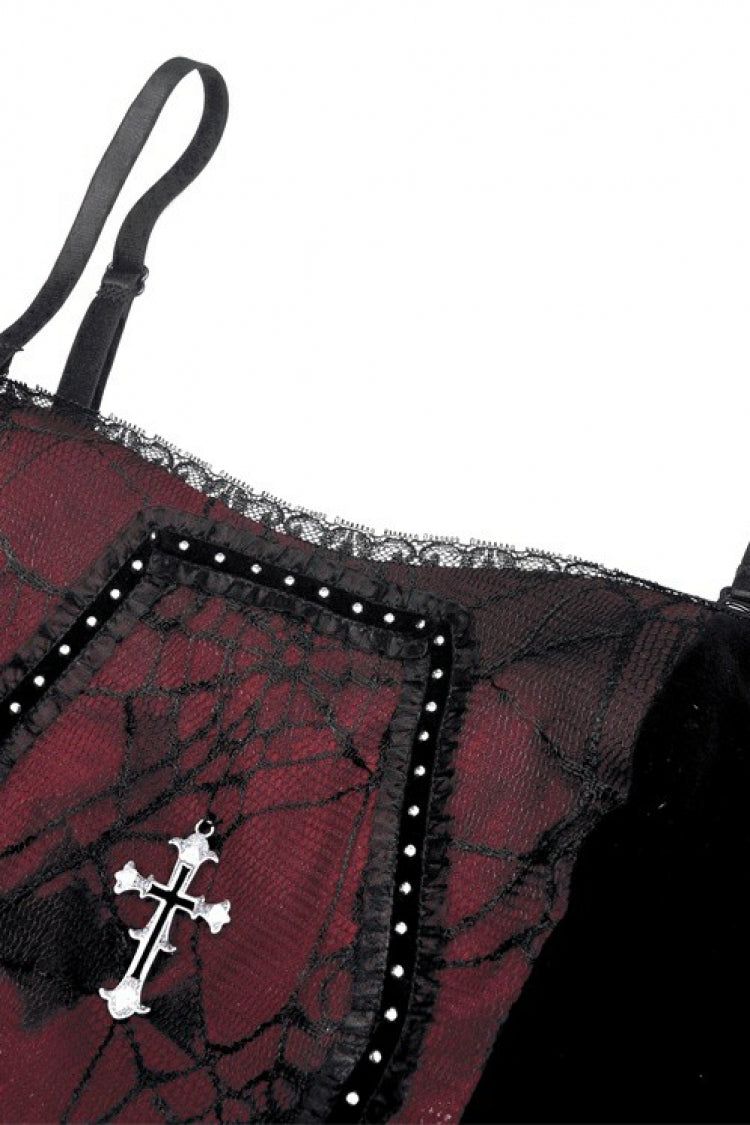 Dark Red Cross-Strap Jacquard Gothic Overbust Corset