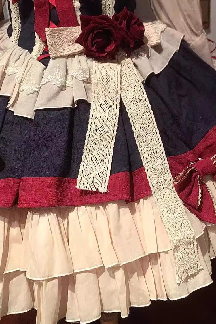 Snow White Multi-Color Triple-Layer Ruffle Bow Sweet Lolita Dress with Shirt