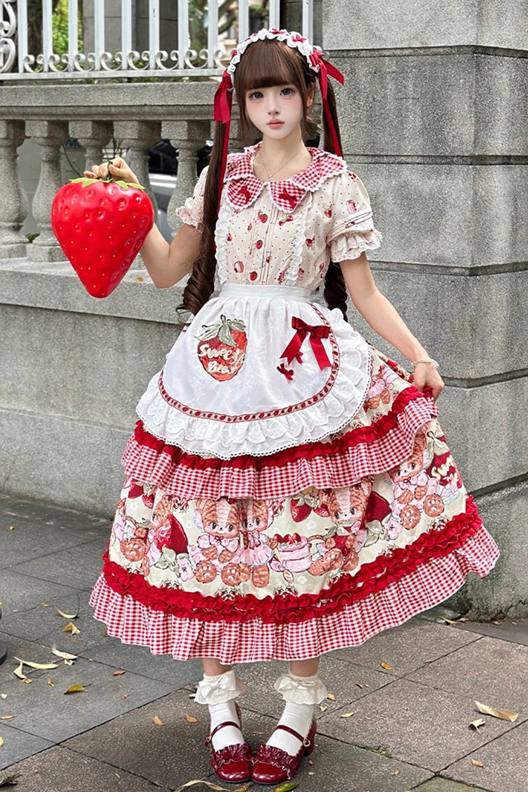 Print Short Sleeve Double-Layered Ruffle Sweet Princess Lolita Jsk Red