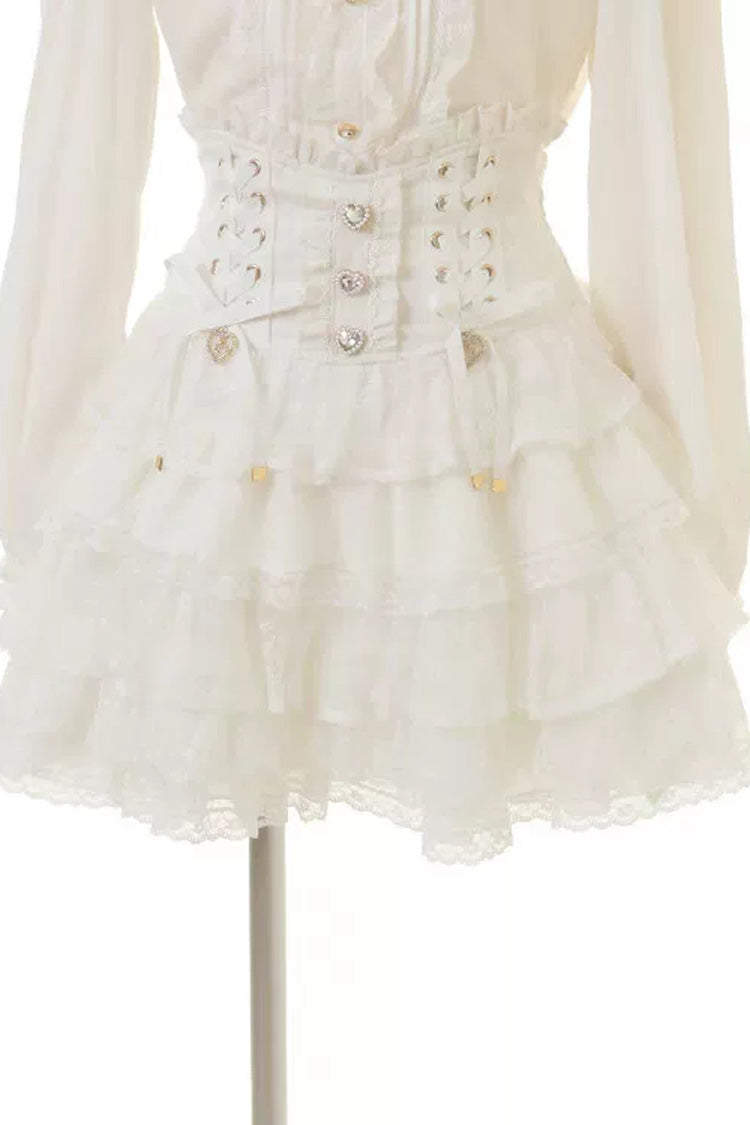 Adorable Triple-Tier Ruffled Lace-Up Skirt with Lace Accents in Three Shades