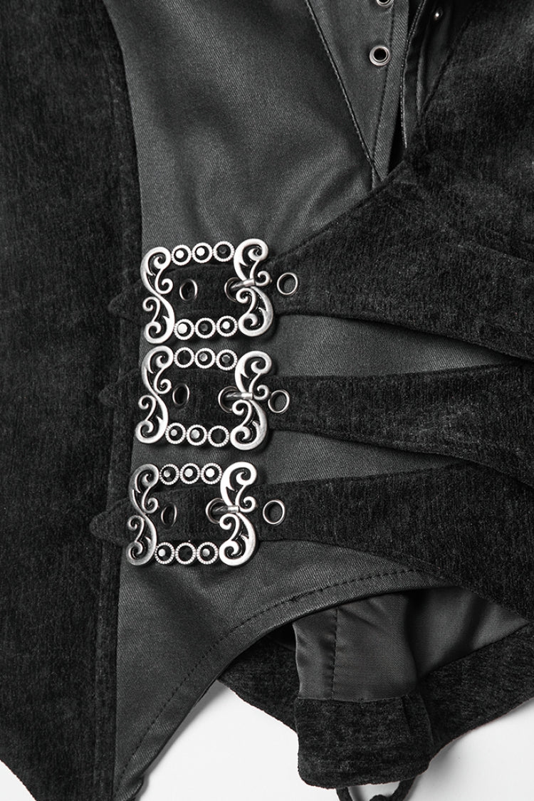 Eyelet Buckled Gothic Sleeveless Vest with V-Neck