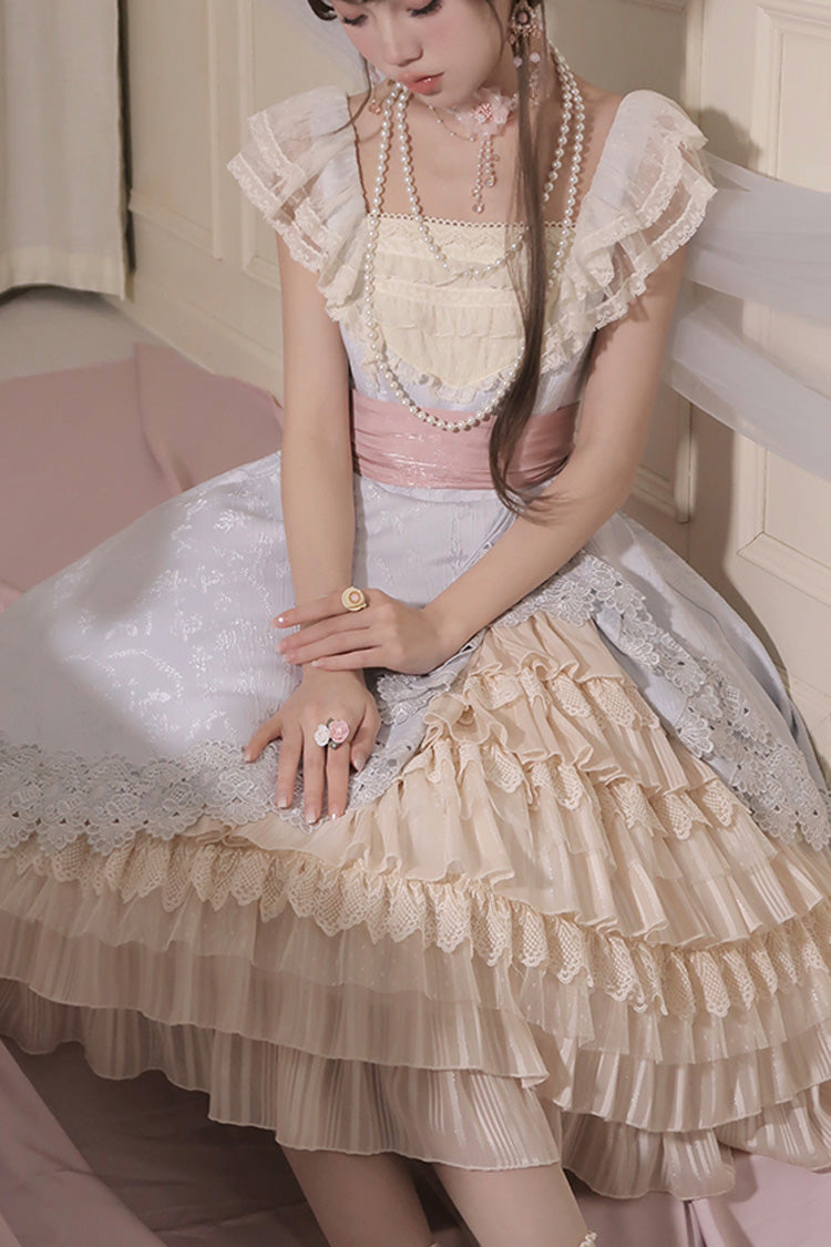 Multi-Color Cream Layers Asymmetric Sweet Lolita JSK Dress - Ruffled Cardigan