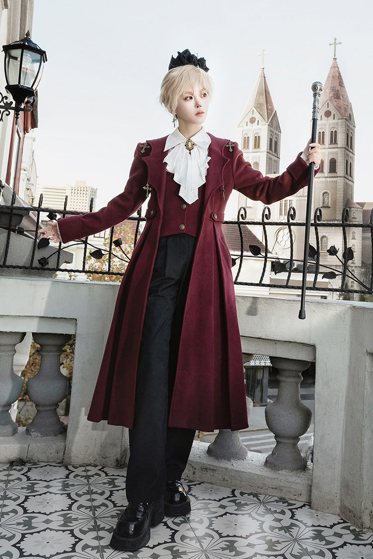 Dracula-Themed Dark Red Gothic Prince Coat with Long Sleeves