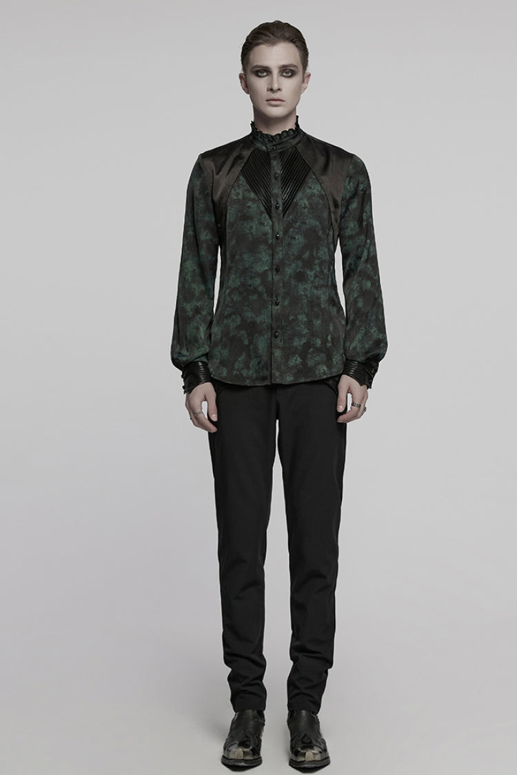 Ruffle Pleated Stand Collar Long Sleeve Blouse - Gothic