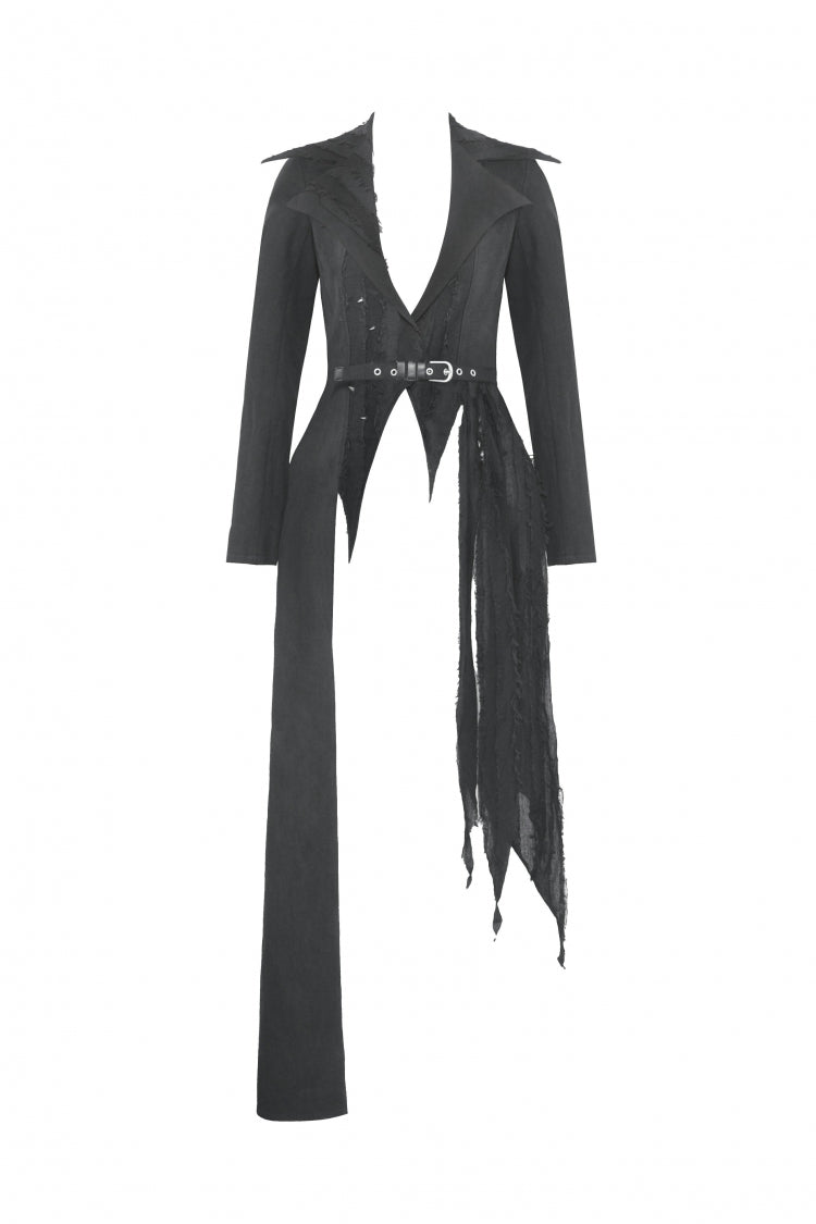 Peak Lapel Distressed Gothic Punk Coat with Belt