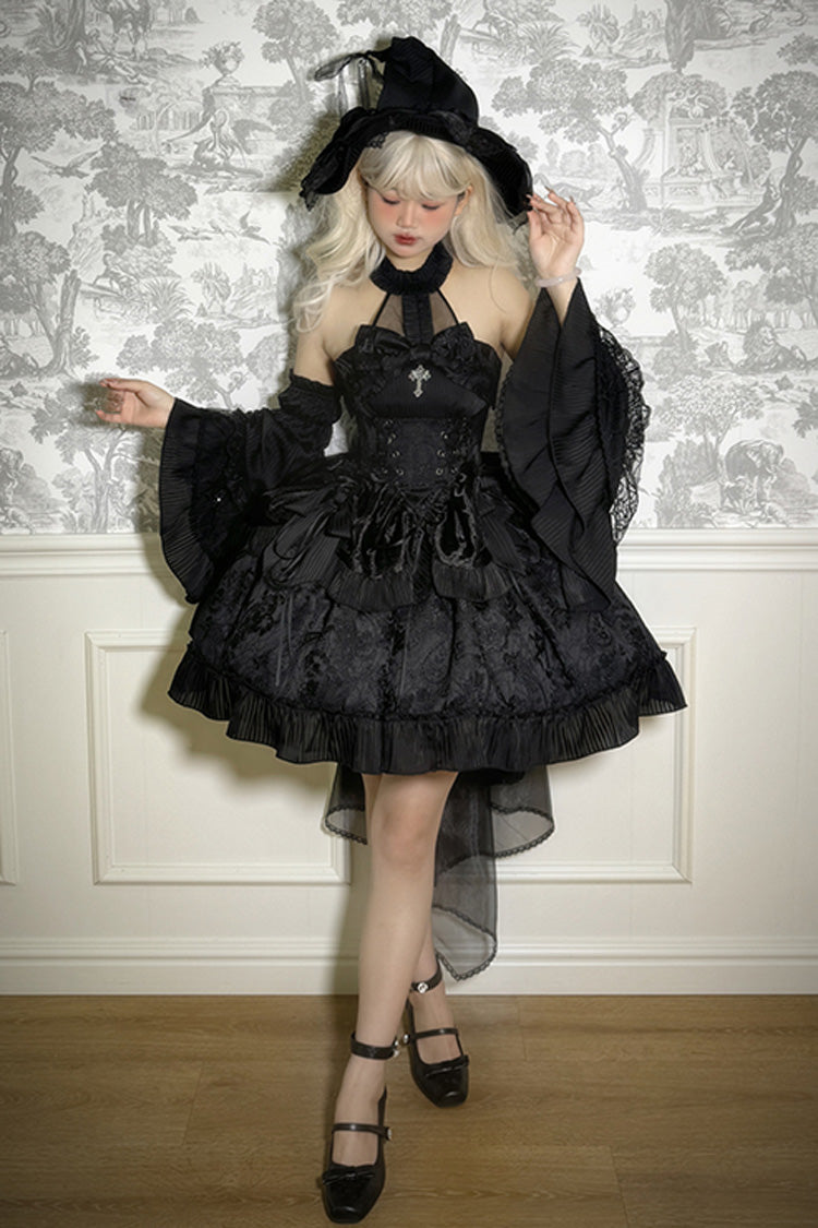 Halterneck Ruffle Bow Gothic Lolita Dress with Drawstring, Mystery Doll Theme, 4 Colors