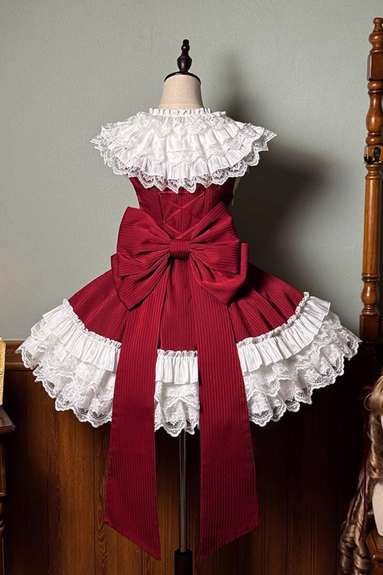 Red Asymmetric Lace Bow Sleeveless Multi-Layer Ruffle Sweet Lolita Dress - Miss Tsundere