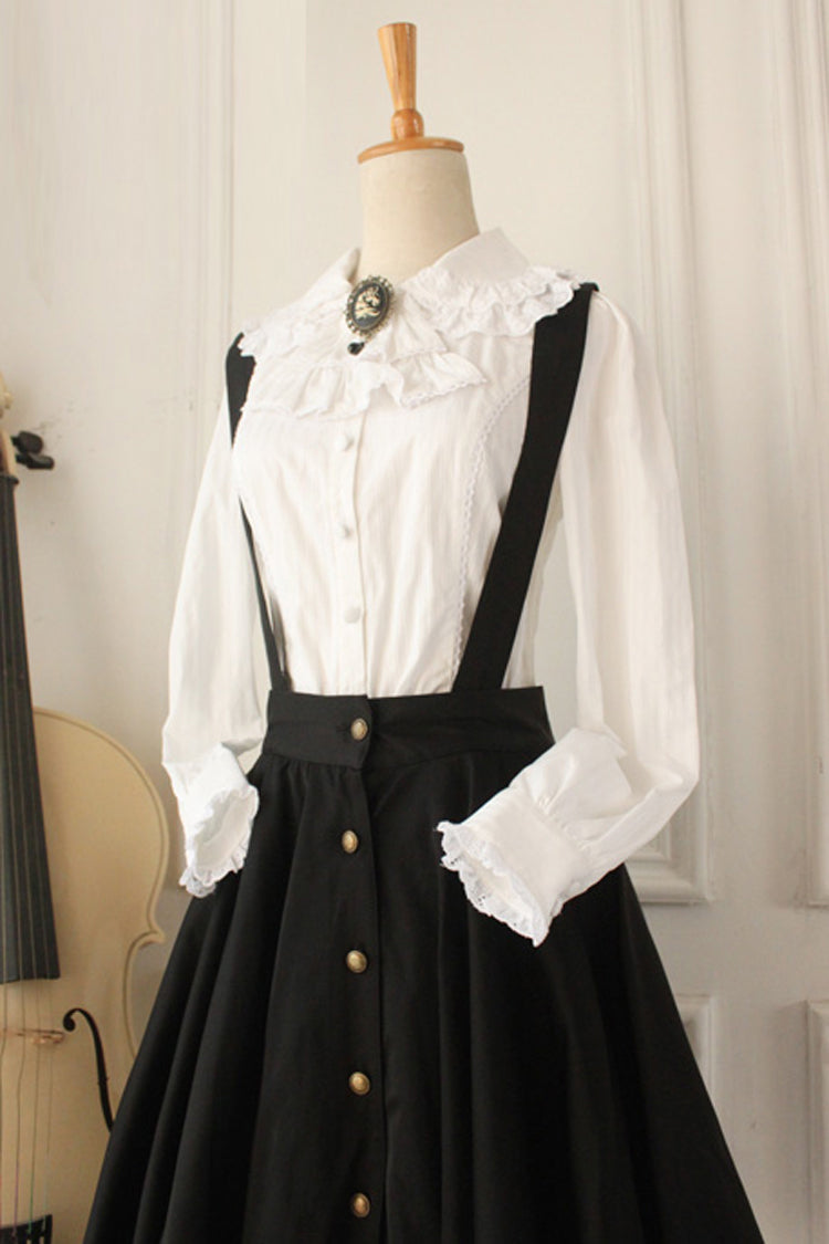Black Vintage Single Breasted Ruffled Classic Strap Dress - Sweet Lolita