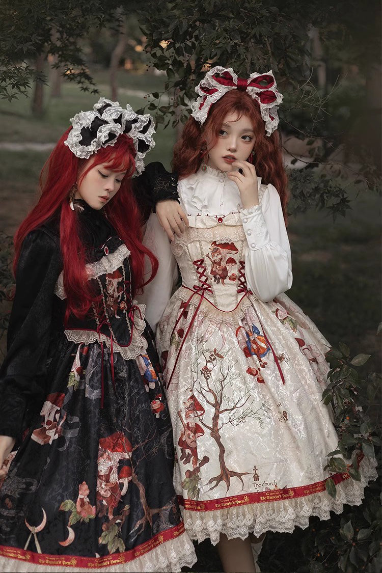 Cat Traveler Print Ruffle Vintage Elegant Sweet Lolita Jsk Dress