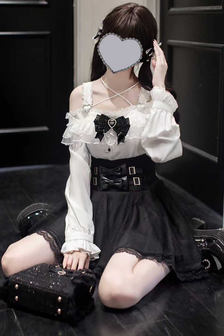 Black Solid Bow-Ornamented Jirai Skirt