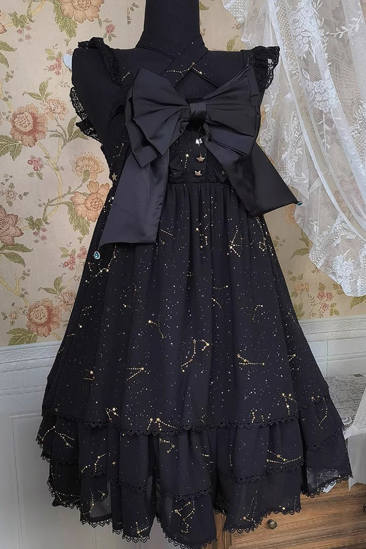 Black Triple-Layered Ruffled Bow Gothic Princess Lolita JSK