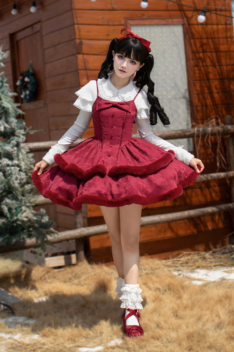 Jacquard Furry Bow Sweet Lolita JSK Dress
