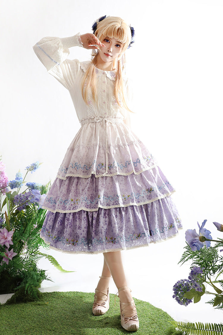 Violet Moonlight Iris Triple Layer Printed Ruffled Lace Lolita Skirt