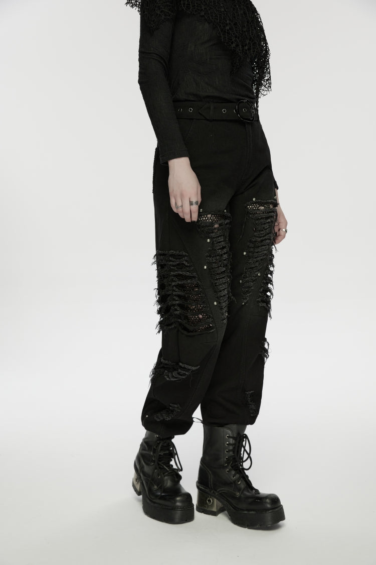 Decadent Denim Pants with Rips and Eyelets for Women