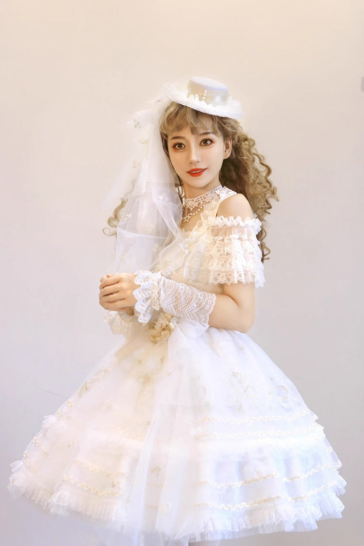 White Multi-Layer Dream Dance Print Embroidered Tulle Sweet Lolita JSK
