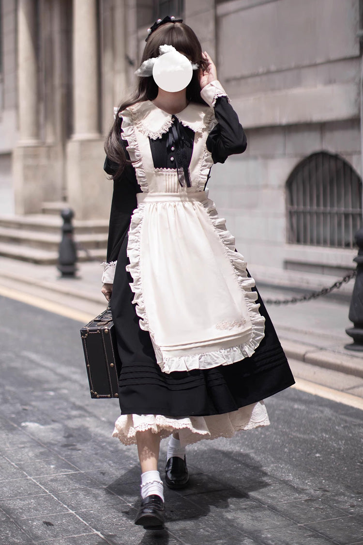 Black Doll Collar Long Sleeve Bow Classic Vintage Dress - Angelina
