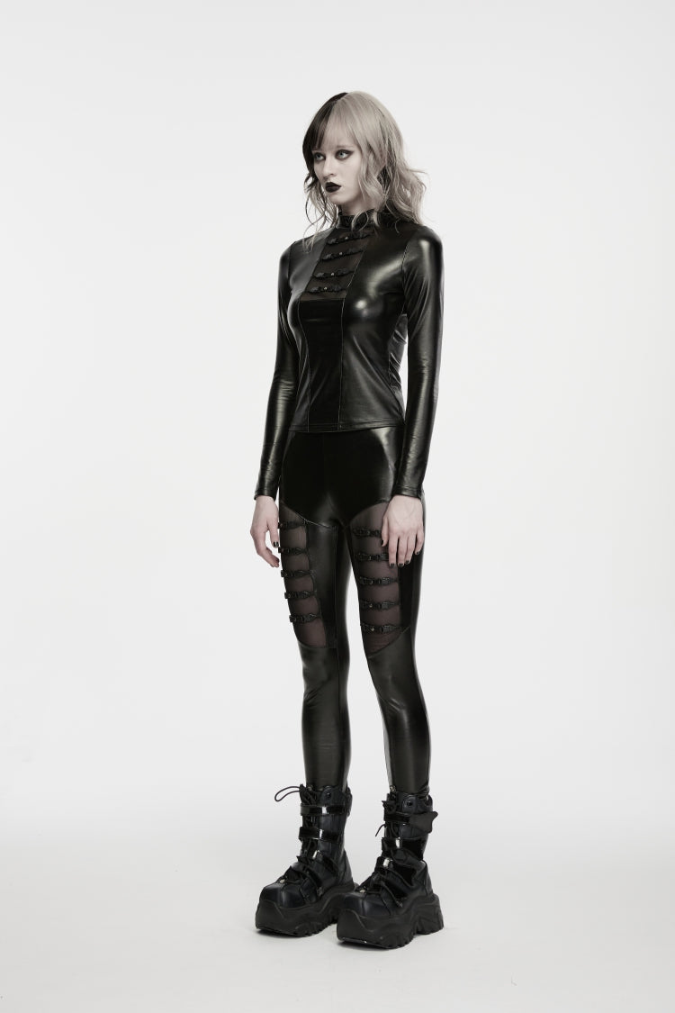 Slim Fit Buckled Eyelet Punk Leggings for Women