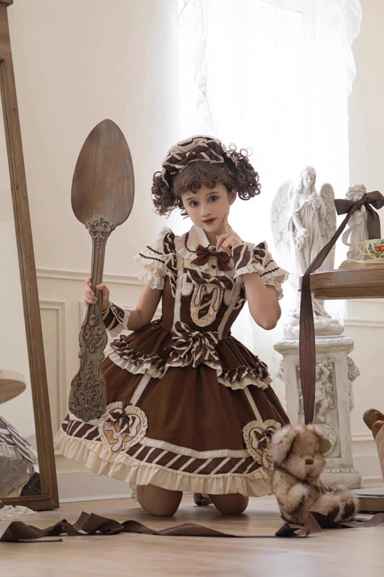 Cocoa Short Sleeve Printed Ruffle Bowknot Princess Lolita JSK Set