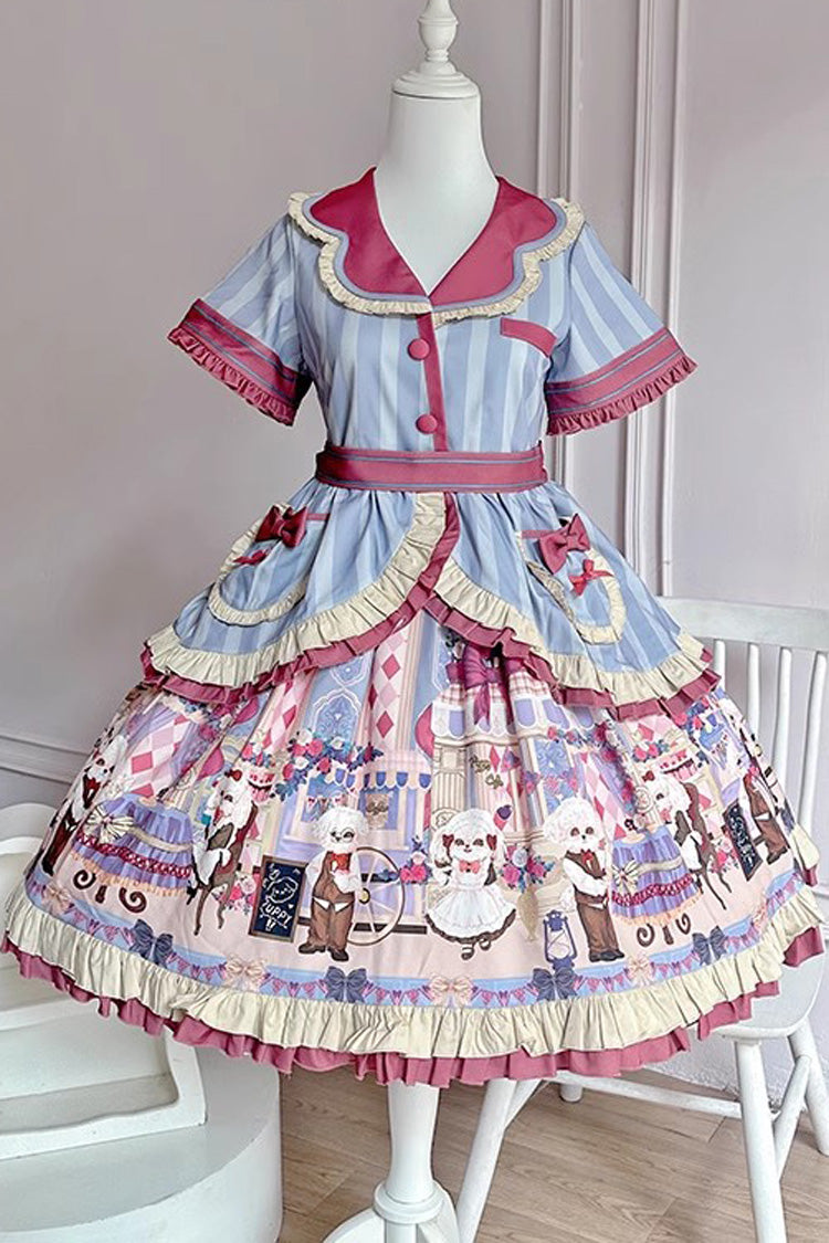 Puppy Cafe Sweet Lolita Dress with Print and Bowknot Details