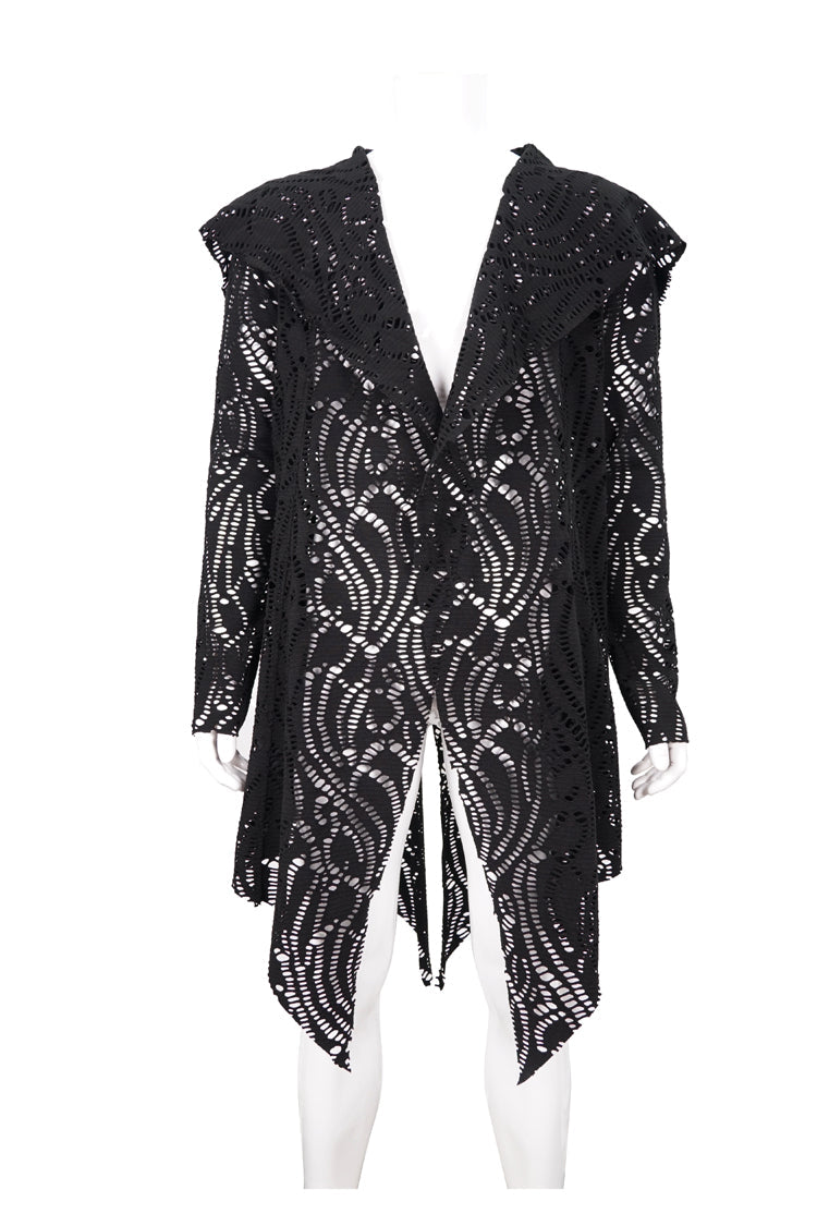 Sharp Hem Punk Coat with Broken Holes