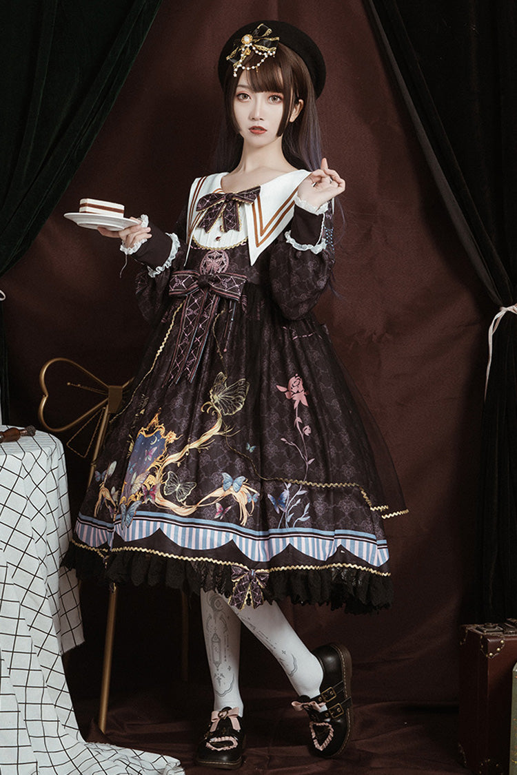 Princess Lolita Dress with Butterfly Print and Bowknot Accents