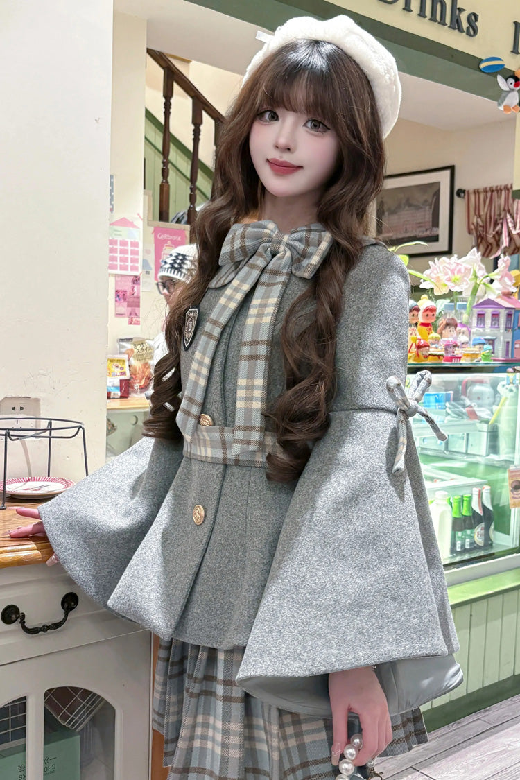 Chestnut Sea Salt Long Trumpet Sleeve Printed Bow Sweet Elegant Lolita Skirt Coat - Multi-Color
