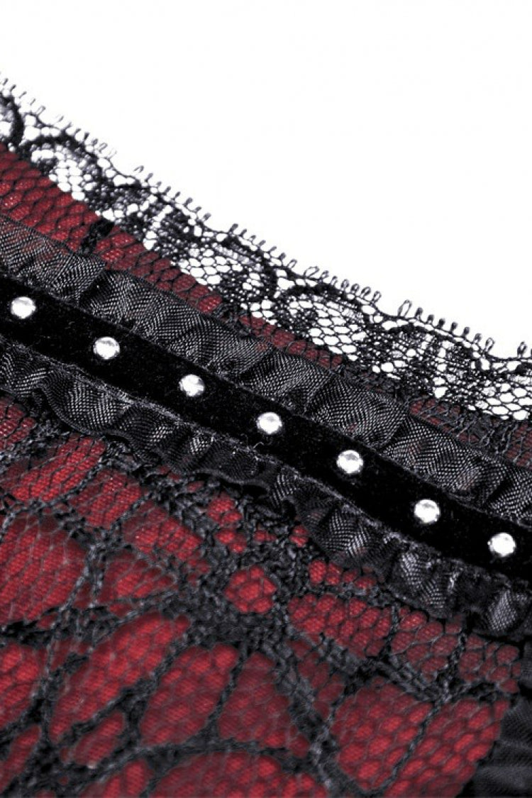 Dark Red Cross-Strap Jacquard Gothic Overbust Corset