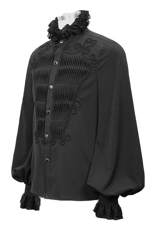 Men's Gothic Blouse with Hand-Embroidered Chiffon Detail