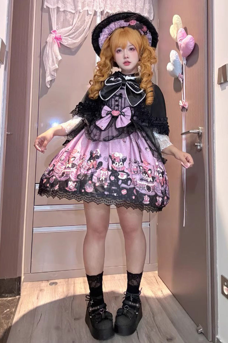 Devil Cat Violet Ruffle Bowknot Lace Gothic JSK Dress Plus Size - Devil Cat
