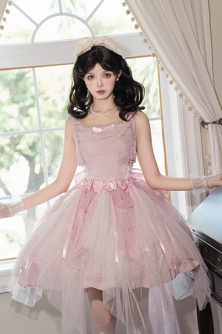 Pink Sleeveless Bowknot Fishbone Ruffle Sweet JSK Dress