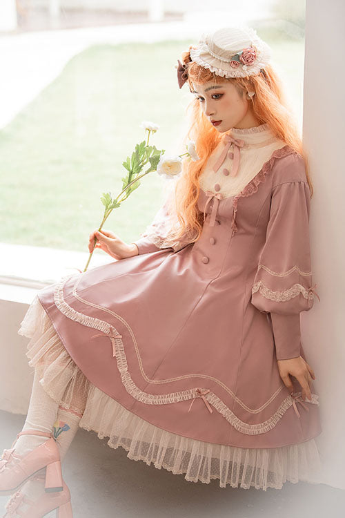 Alice Girl Andrea Ruffled OP Dress - Solid Bowknot Sweet Lolita