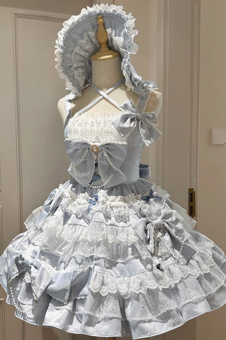 Blue Sweet Gorgeous Lolita JSK Dress with Multi-Layered Ruffle and Bowknot