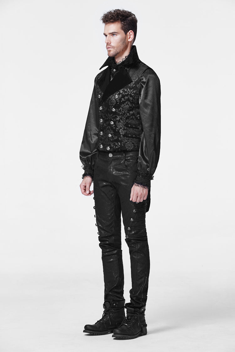Men's Gothic Vest with Swallowtail Hem & Print, Double-Breasted